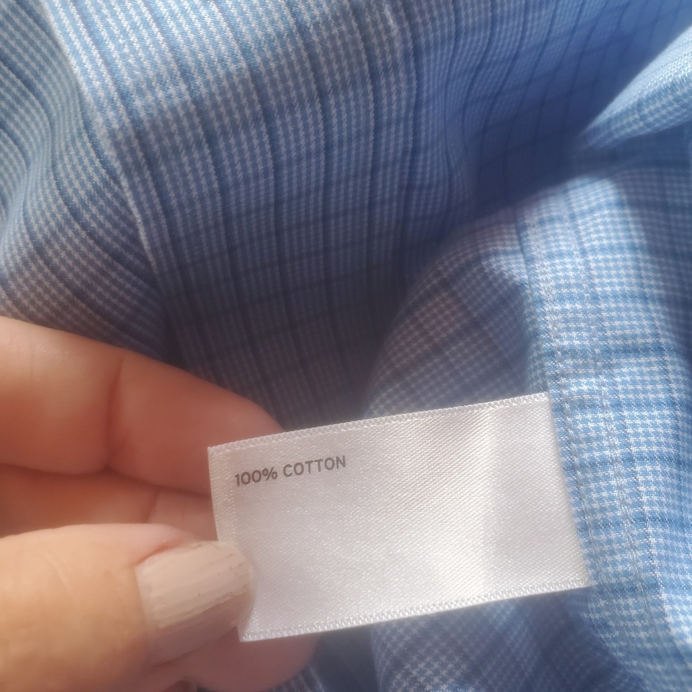 Duluth Trading Co Mens 3XL Relaxed Fit Short Sleeve Button Down Shirt Blue Grid - Picture 7 of 7
